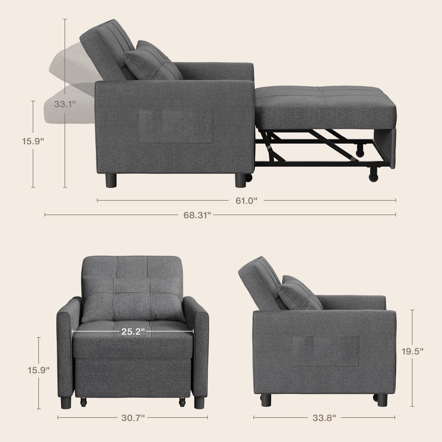 Poltrona-Cama Versátil Brooke™ – Design Inteligente e Conforto 2 em 1