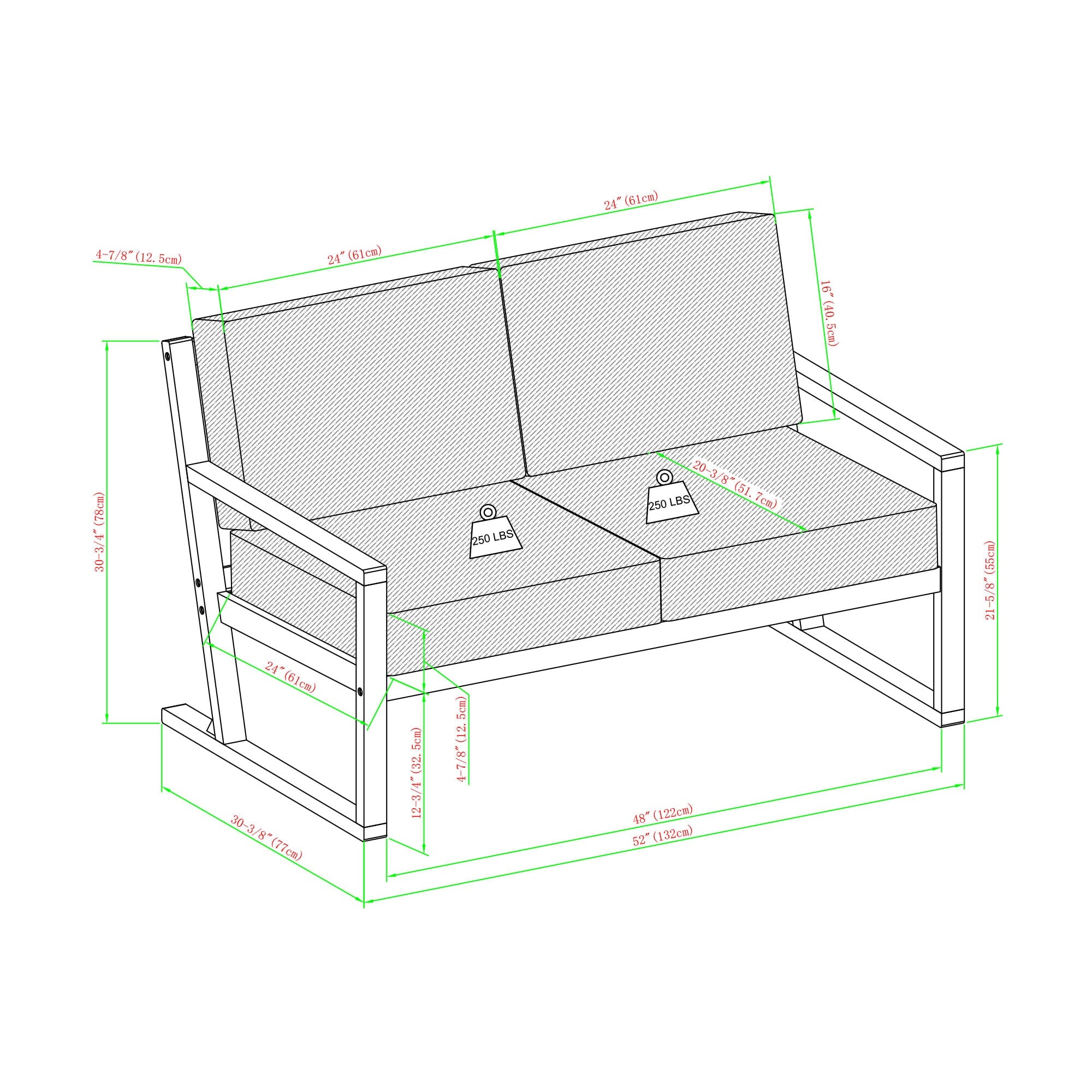 Leopold Modern Wood Outdoor 4-Piece Chat Set with Coffee Table