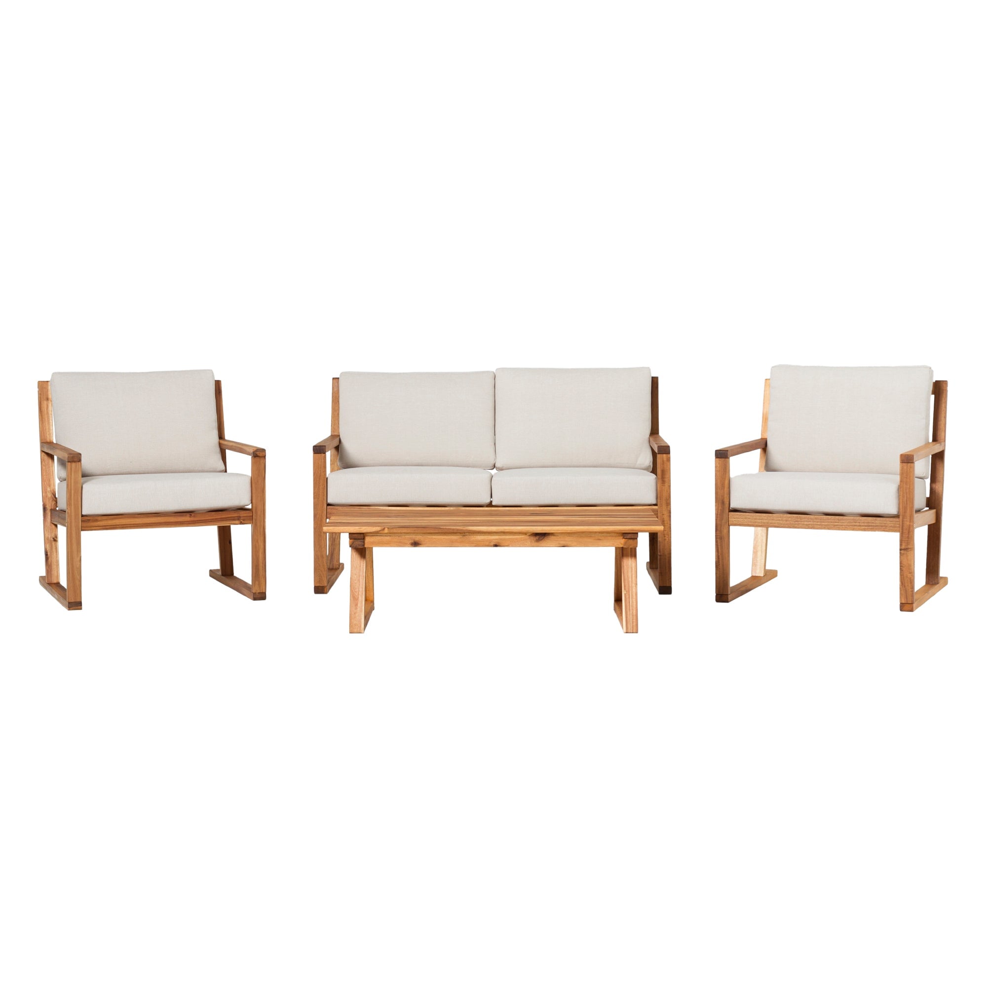 Leopold Modern Wood Outdoor 4-Piece Chat Set with Coffee Table