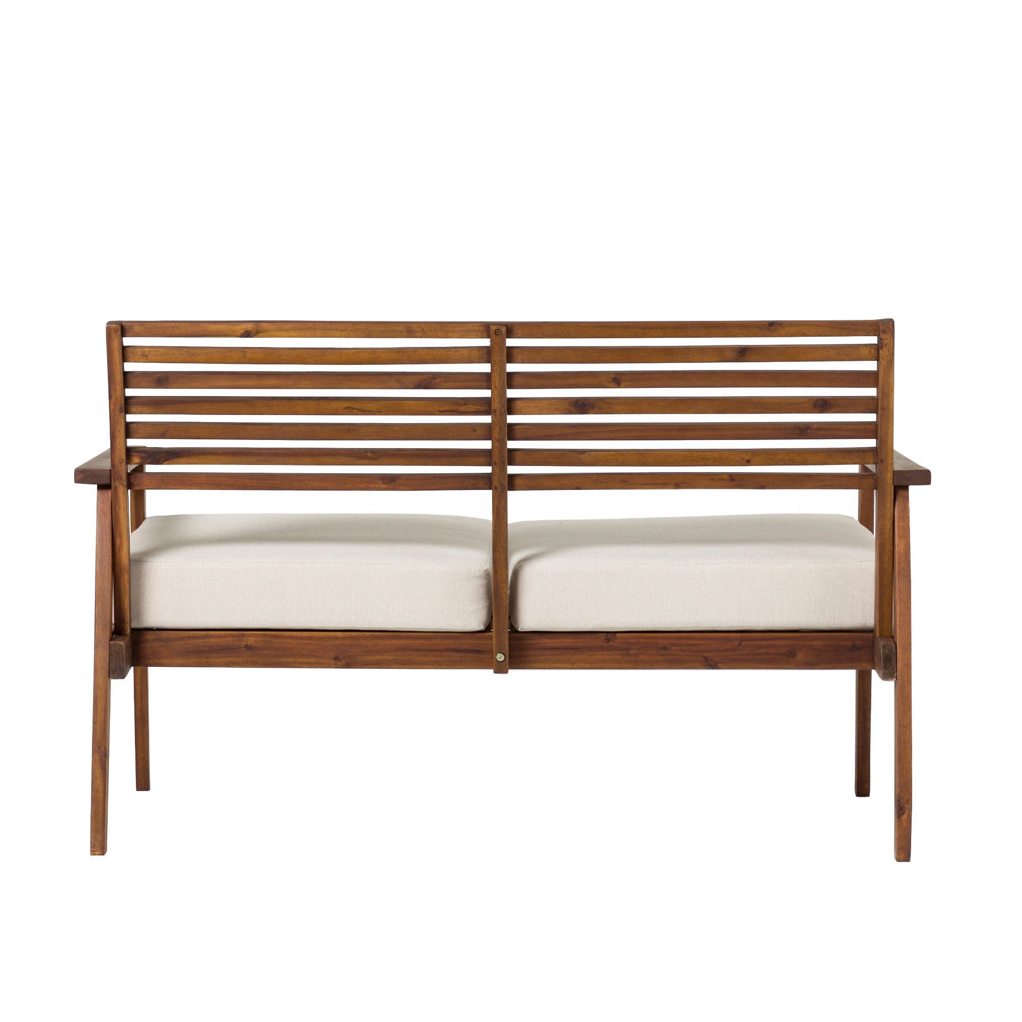 Valencia Mid-Century Modern Acacia Outdoor Slat-Back Loveseat
