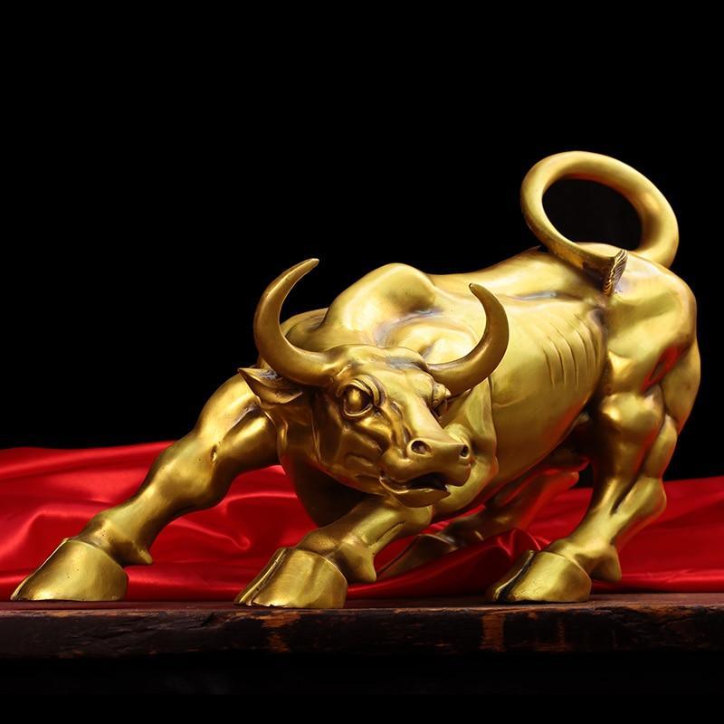 Estatueta Bull Wall Street de Cobre Maciço Banhado a Bronze - Inovallar